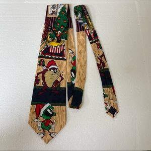Vintage 1994 Looney Tunes Mania Christmas 100% Silk Necktie